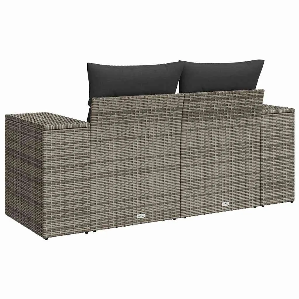 2-Seater Garden Sofa with Cushions Storage Grey PE Rattan Outdoor Patio Furniture