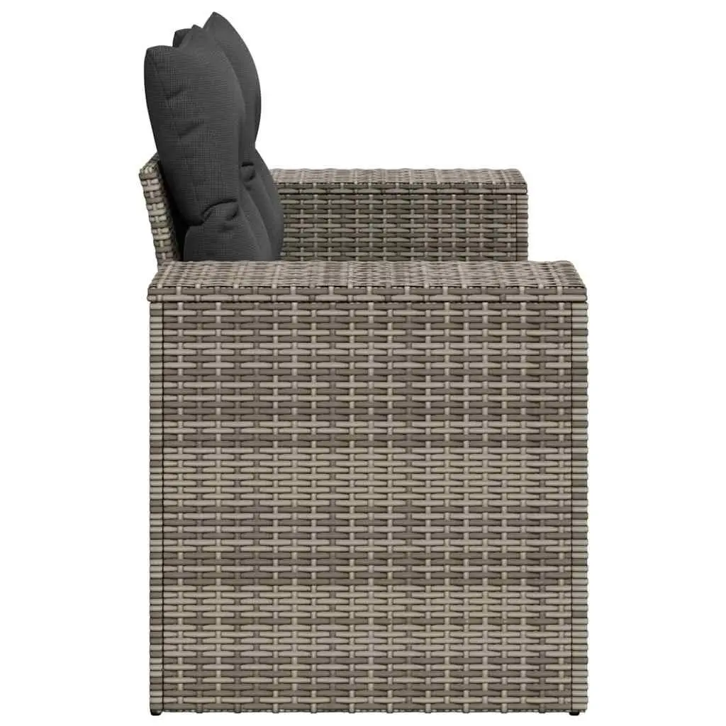 2-Seater Garden Sofa with Cushions Storage Grey PE Rattan Outdoor Patio Furniture