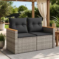 2-Seater Outdoor Garden Sofa with Storage Cushions Grey Poly Rattan Patio