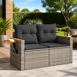 Outdoor Garden Sofa 2-Seater with Cushions Poly Rattan Grey Furniture Patio
