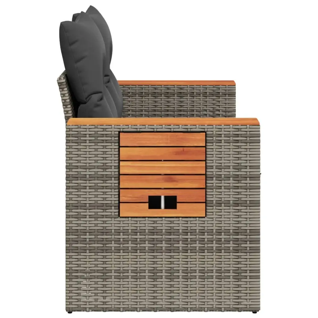 Outdoor Garden Sofa 2-Seater PE Rattan Grey with Cushions and Storage Compartment