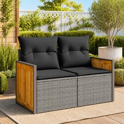 2-Seater Garden Sofa Grey Poly Rattan Outdoor Patio Furniture with Cushions