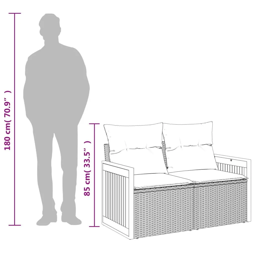 2-Seater Garden Sofa Grey PE Poly Rattan Outdoor Patio Furniture with Cushions