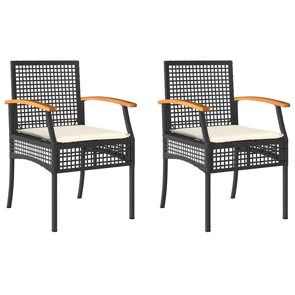 Outdoor Garden Chairs Set 2 pcs Black PE Rattan Steel Frame Cushions