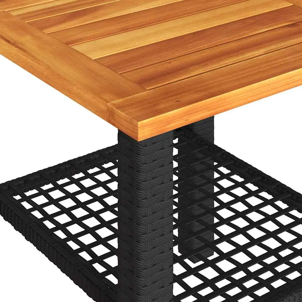 3 Piece Outdoor Bistro Set Black PE Rattan Acacia Wood Table Chairs Cushions