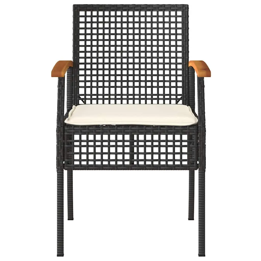 3 Piece Outdoor Bistro Set Black PE Rattan Acacia Wood Table Chairs Cushions