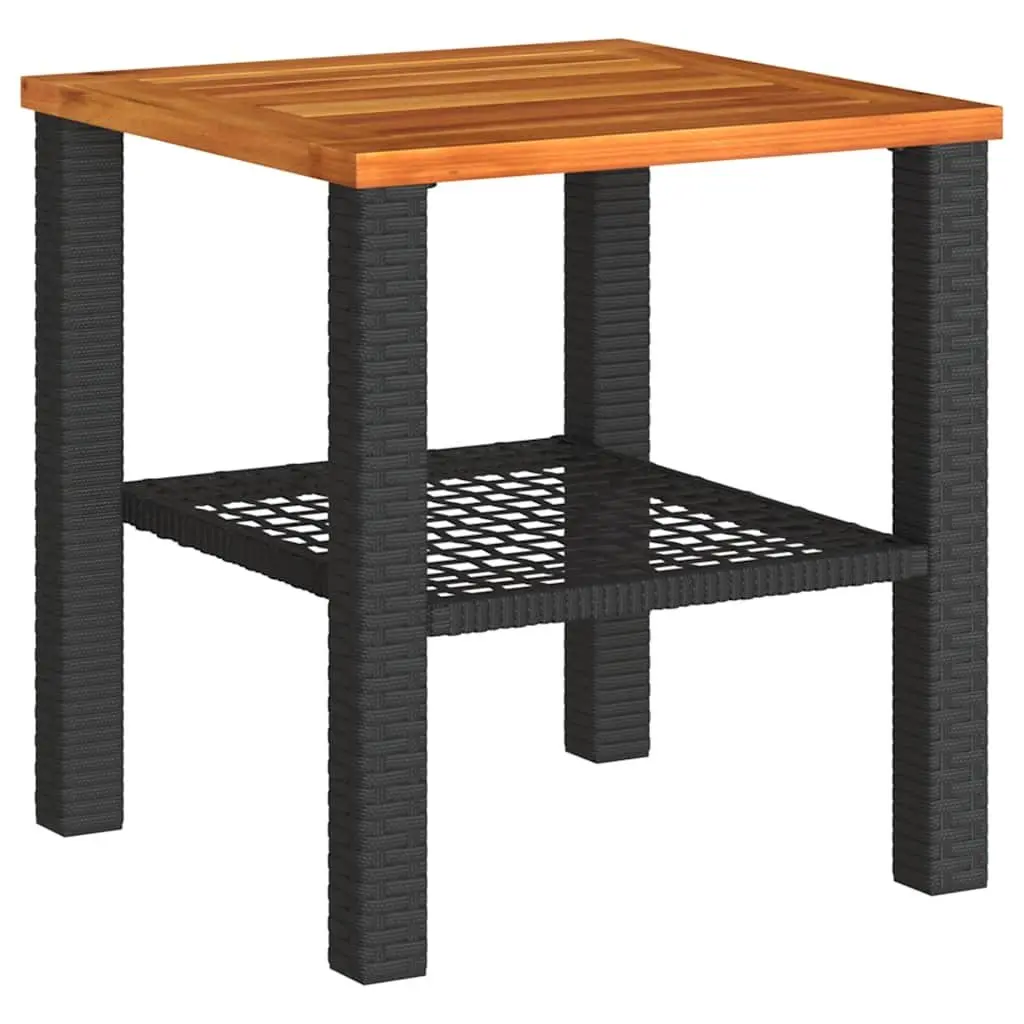 3 Piece Outdoor Bistro Set Black PE Rattan Acacia Wood Table Chairs Cushions