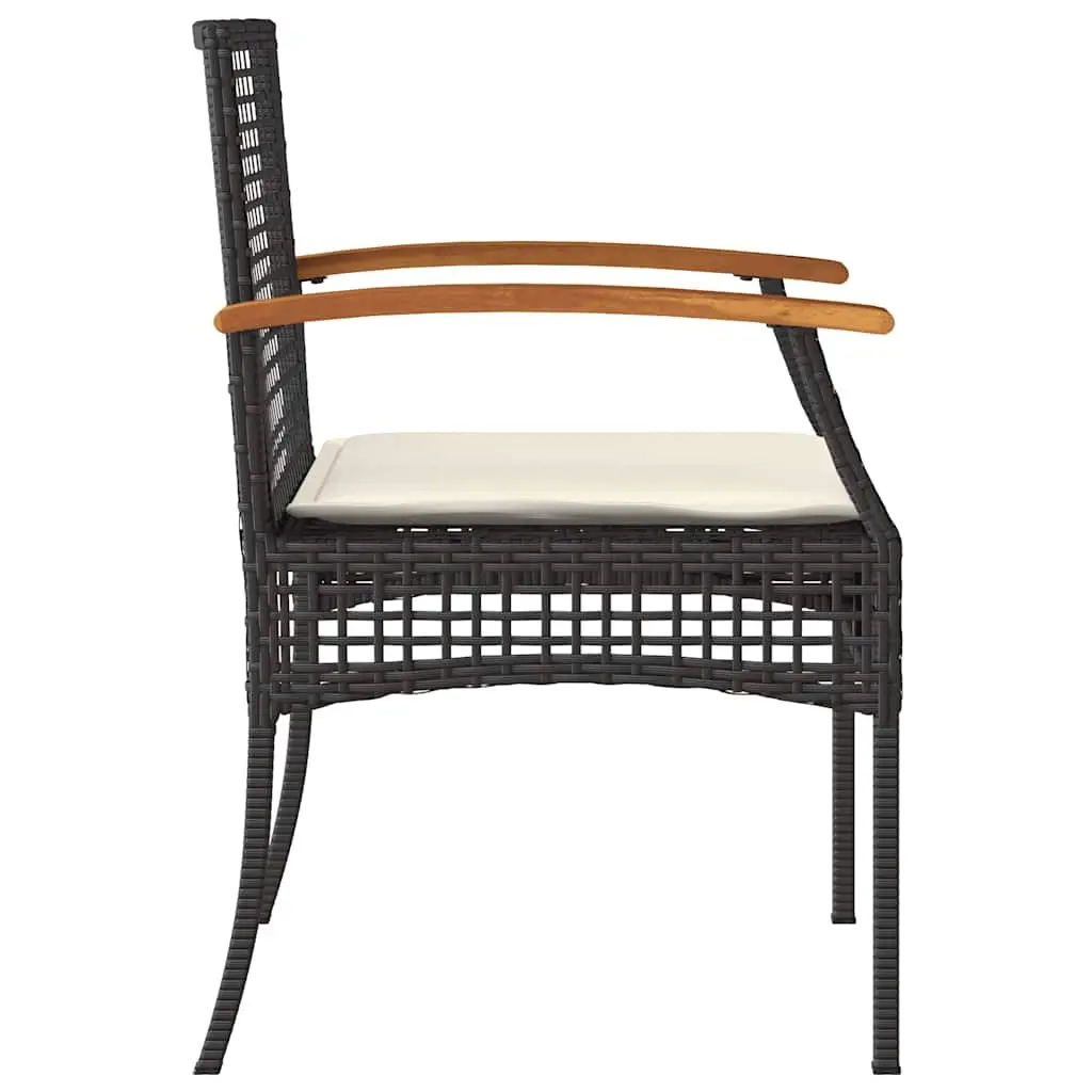 3 Piece Outdoor Bistro Set Black PE Rattan Acacia Wood Table Chairs Cushions