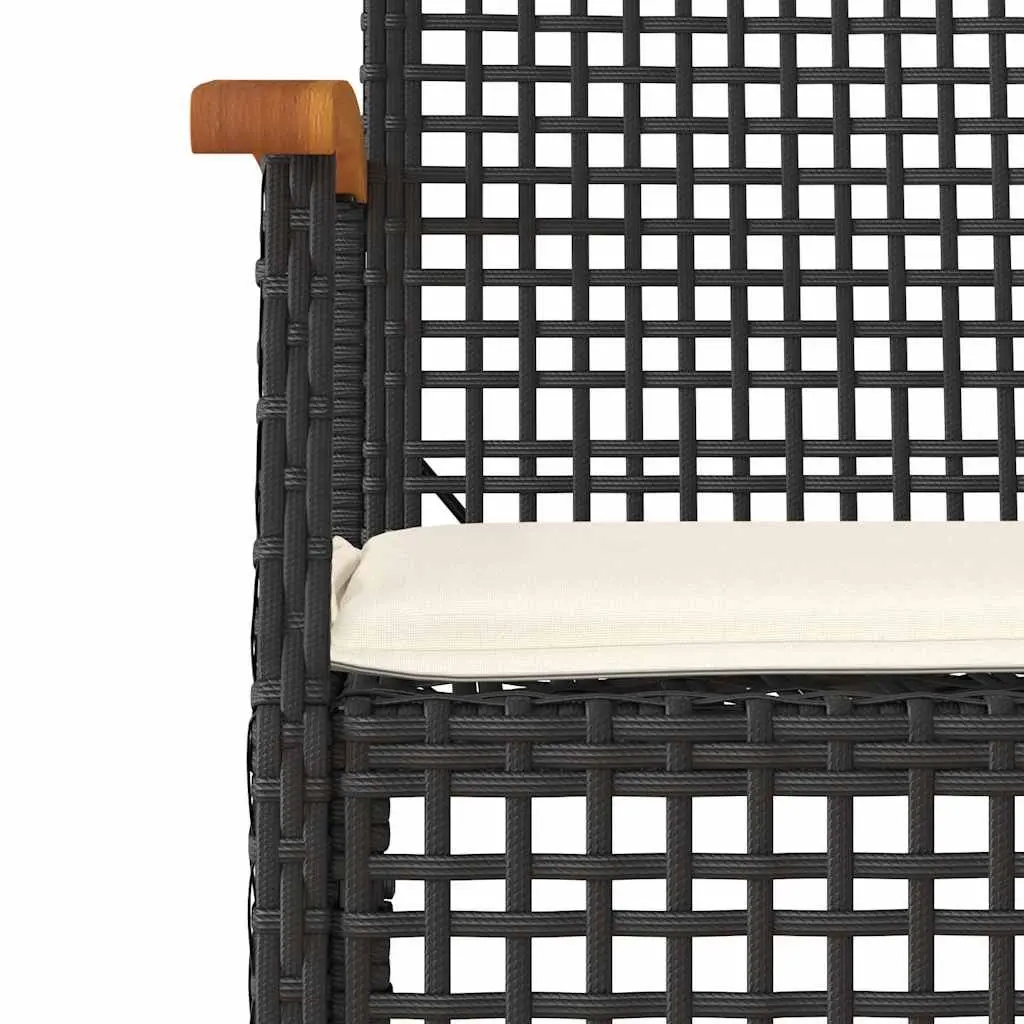 3 Piece Outdoor Bistro Set Black PE Rattan Acacia Wood Table Chairs Cushions