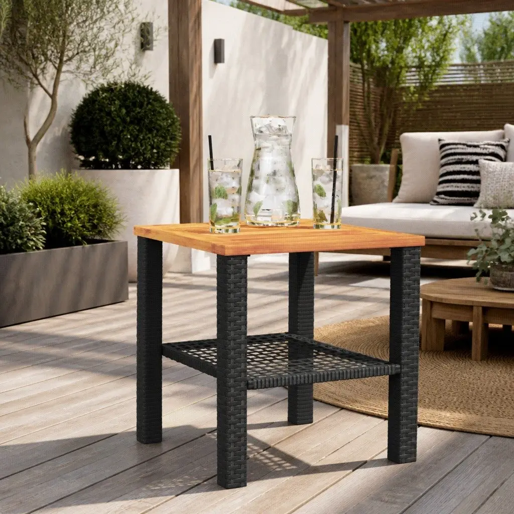 Garden Table Outdoor Furniture Poly Rattan Acacia Wood Black 40x40x42cm