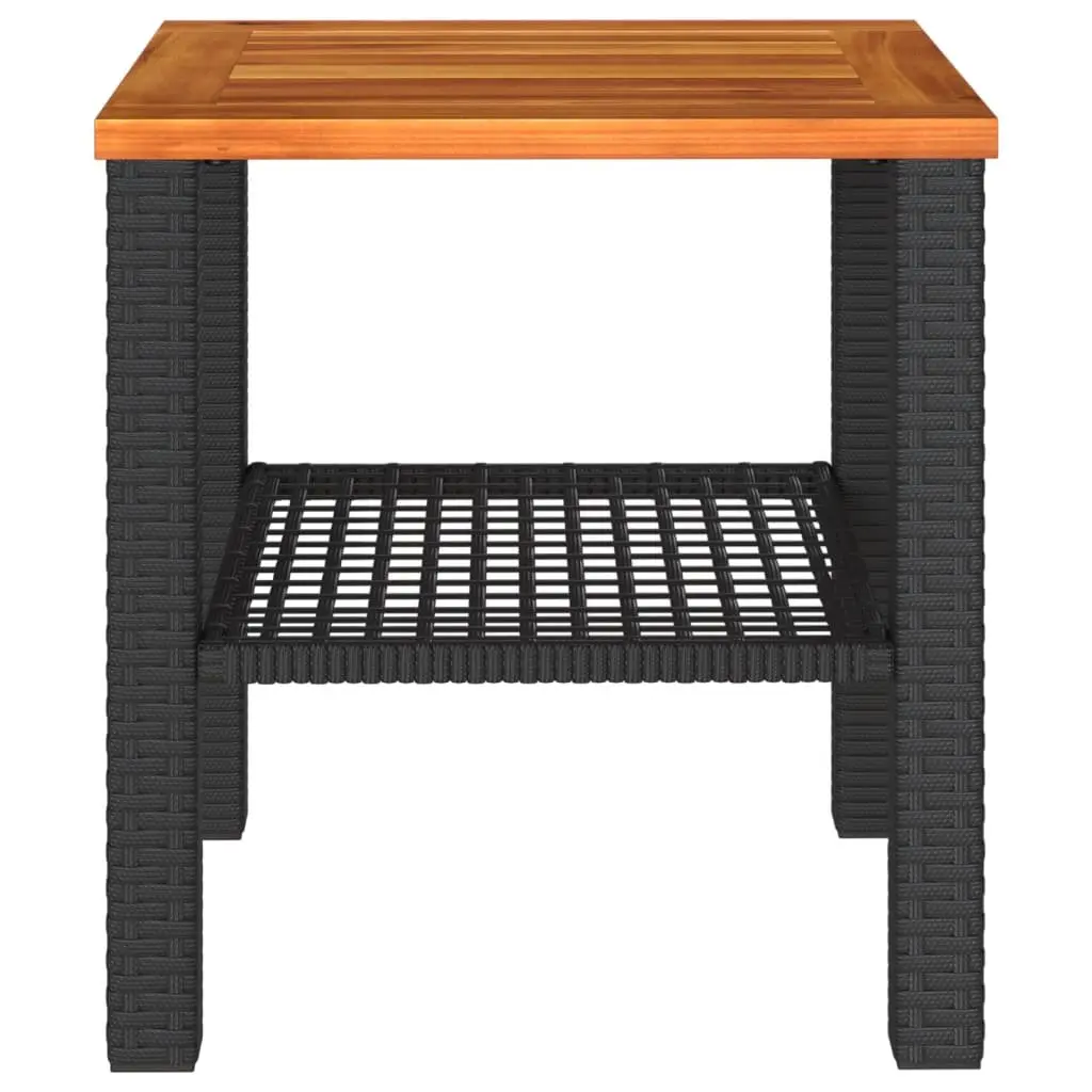 Garden Table Outdoor Furniture Poly Rattan Acacia Wood Black 40x40x42cm