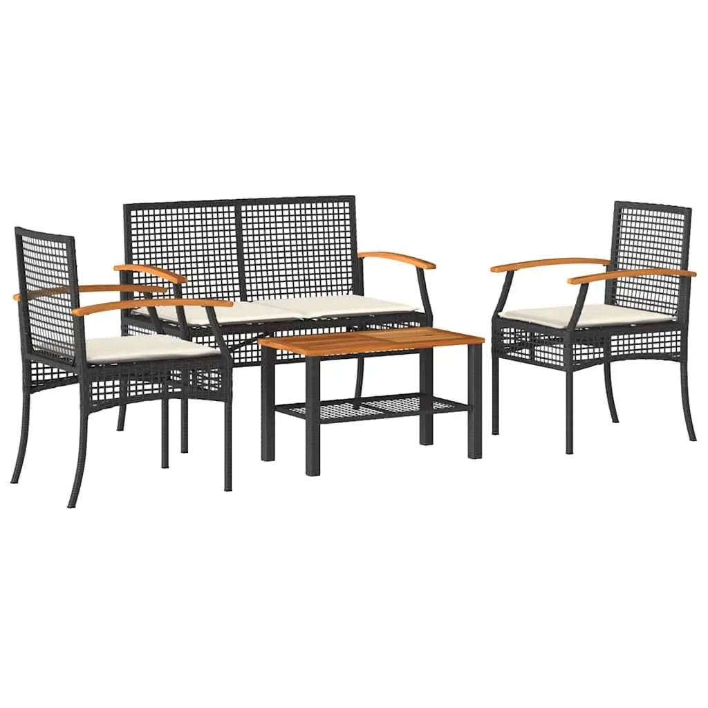 4 Piece Outdoor Garden Lounge Set Black Poly Rattan Patio Furniture with