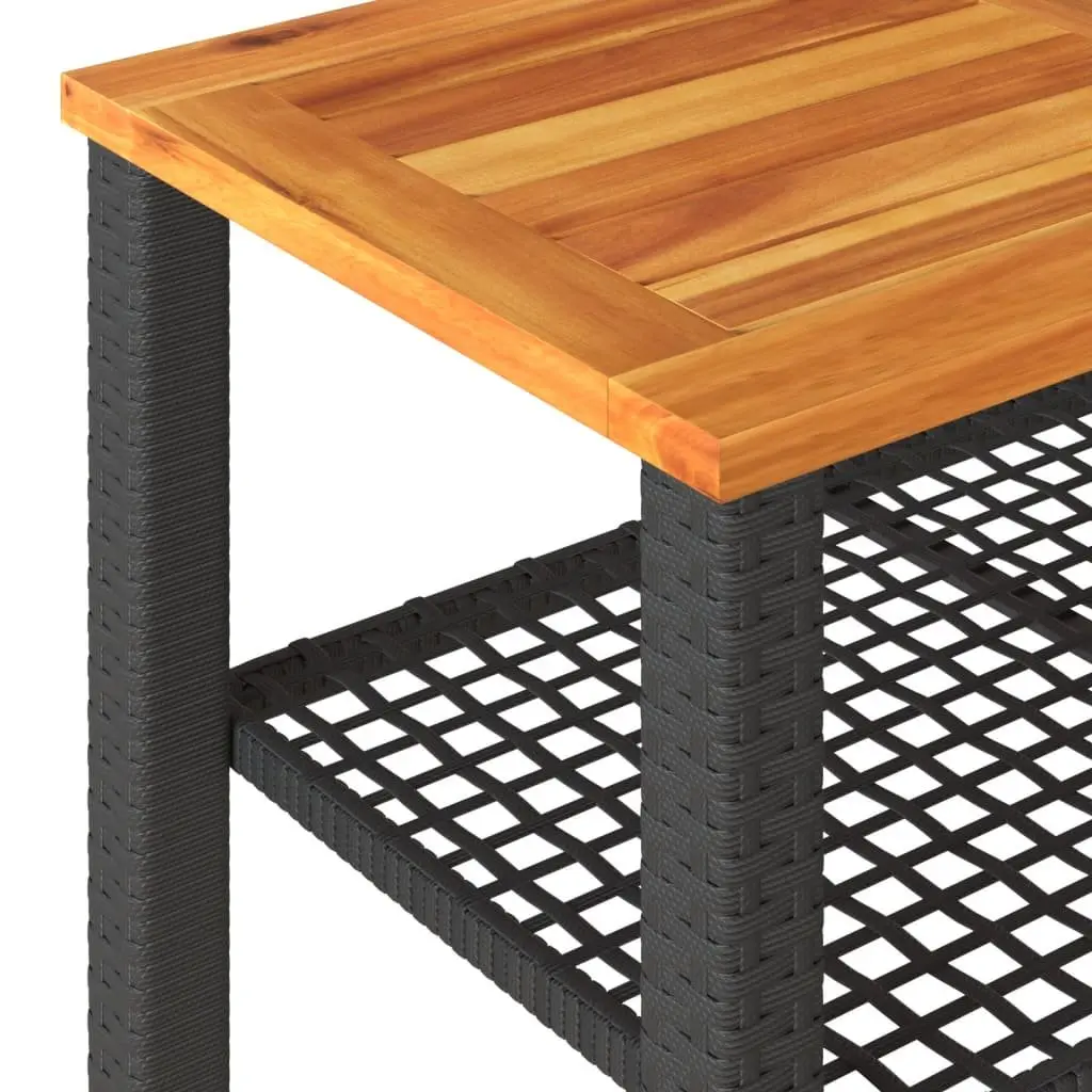 Garden Table Outdoor Patio Dining Furniture Poly Rattan Acacia Wood Top Black 70W x 38D x 42H cm
