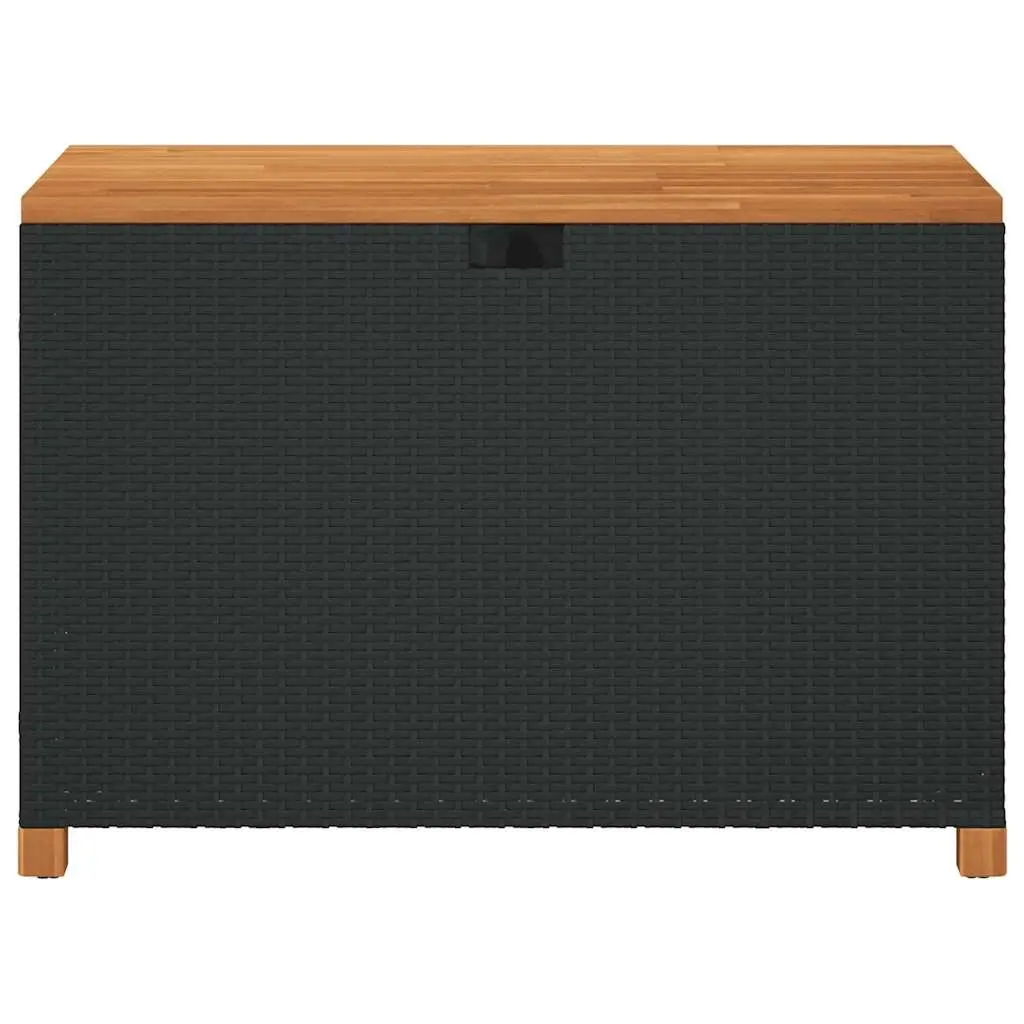 Garden Storage Box Bench Seat Black PE Rattan Acacia Wood Patio