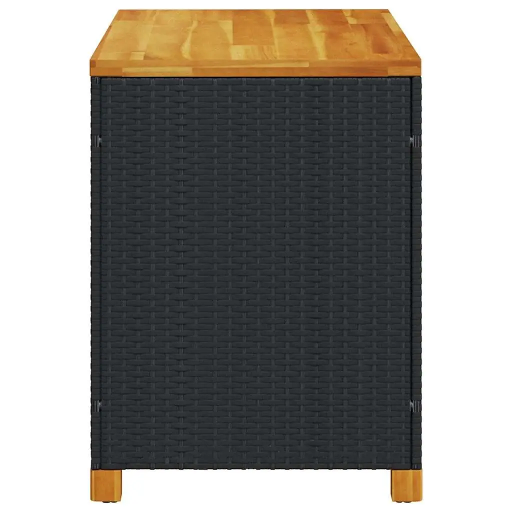 Garden Storage Box Bench Seat Black PE Rattan Acacia Wood Patio