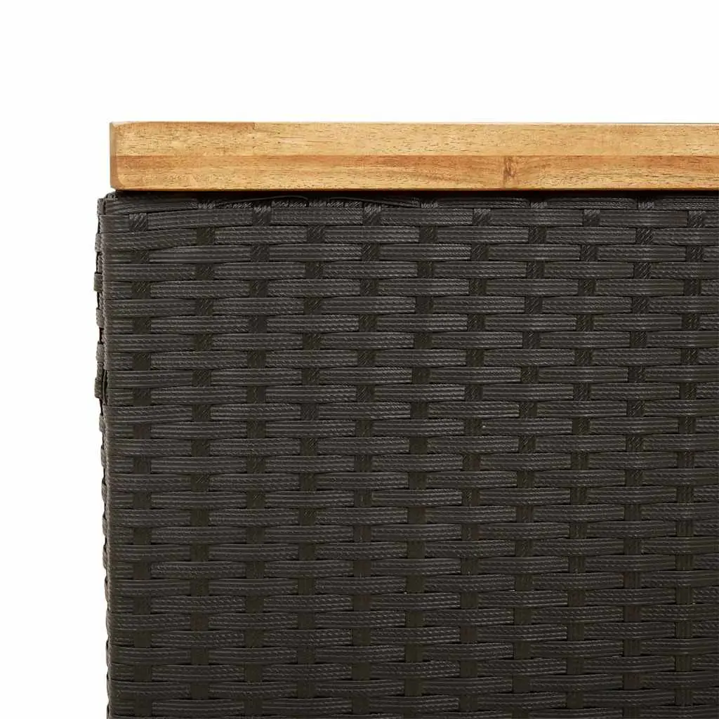 Garden Storage Box Bench Seat Black PE Rattan Acacia Wood Patio