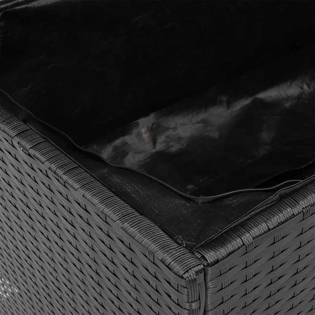 Garden Storage Box Bench Seat Black PE Rattan Acacia Wood Patio