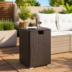 Propane Tank Cover Table Brown 40x40x60cm Poly Rattan Outdoor Storage Side
