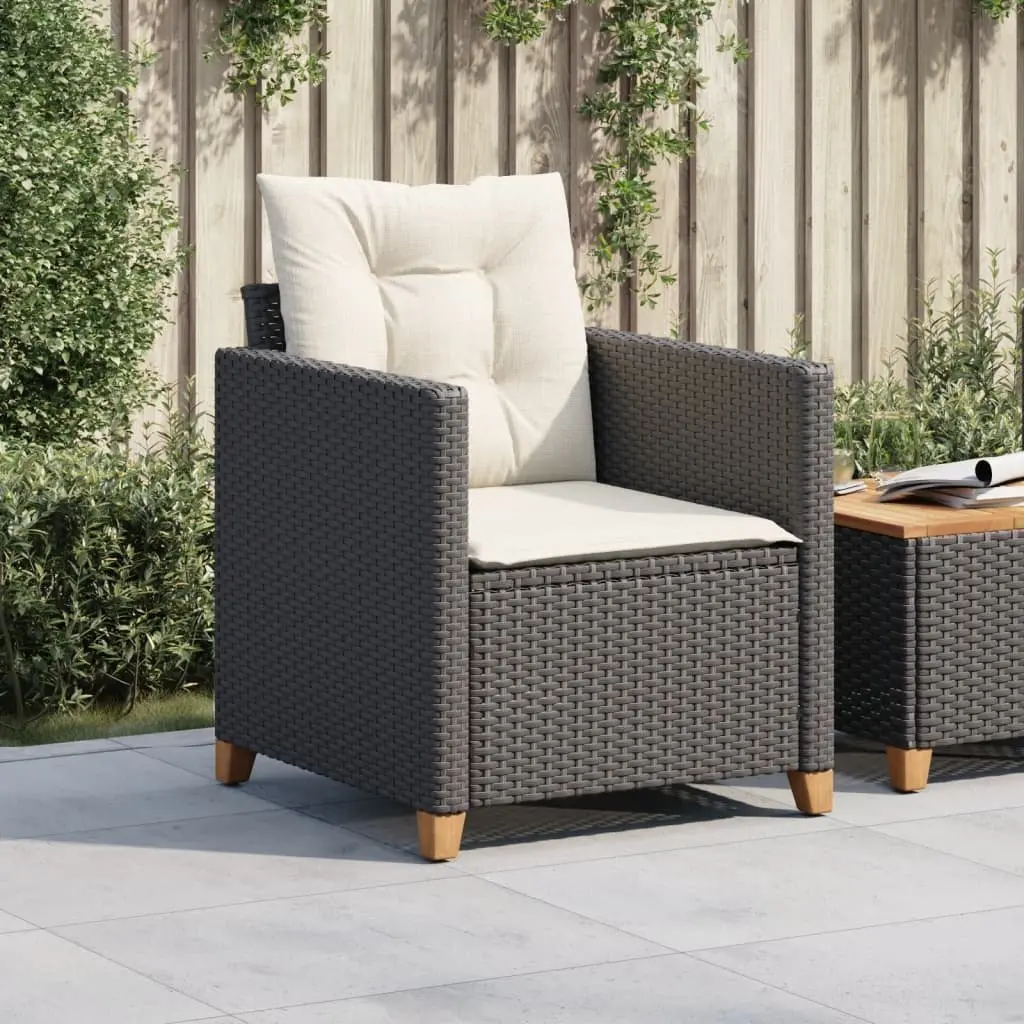 Garden Chair with Cushions Black Poly Rattan Outdoor Seating Furniture Patio