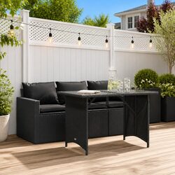 Outdoor Dining Set 2 Piece Garden Furniture Black Poly Rattan Table Chairs