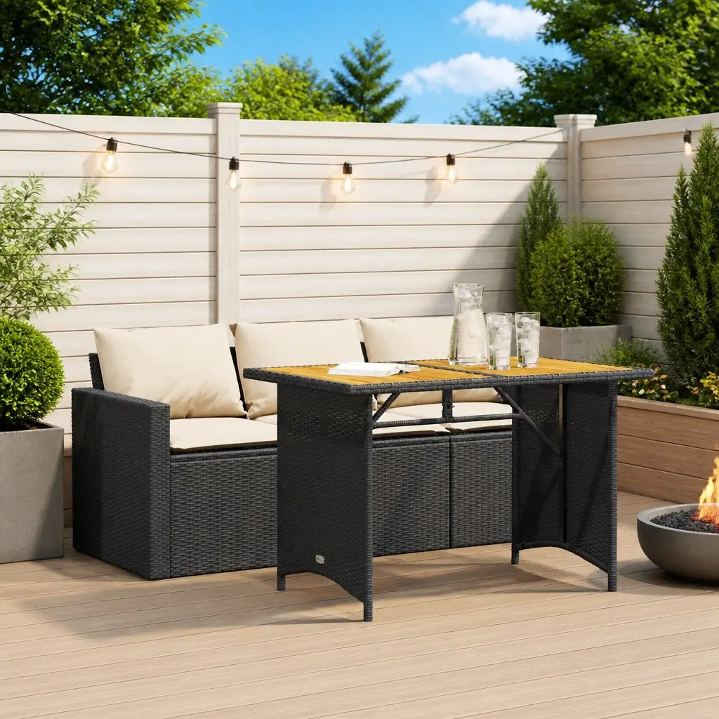 Garden Dining Set 2 Piece Outdoor Furniture Black Poly Rattan with Cushions