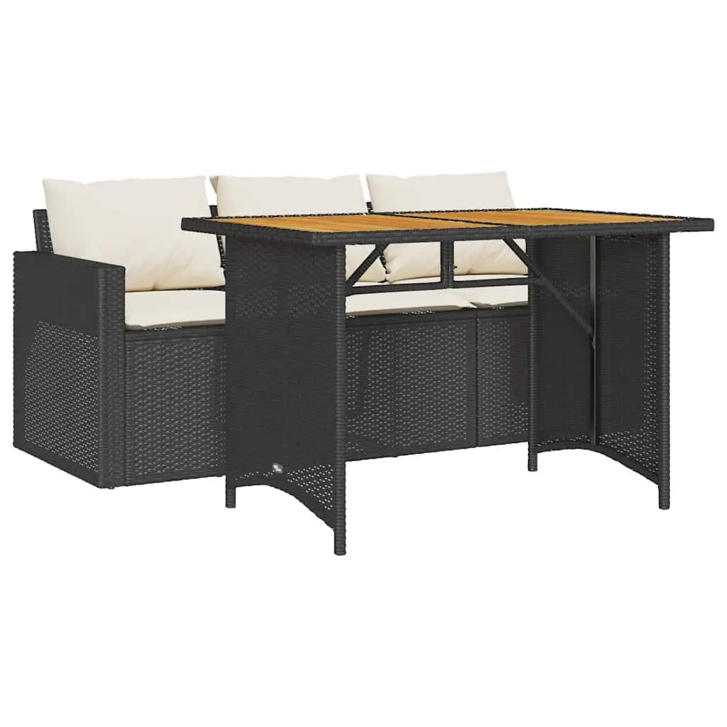 Garden Dining Set 2 Piece Outdoor Furniture Black Poly Rattan with Cushions