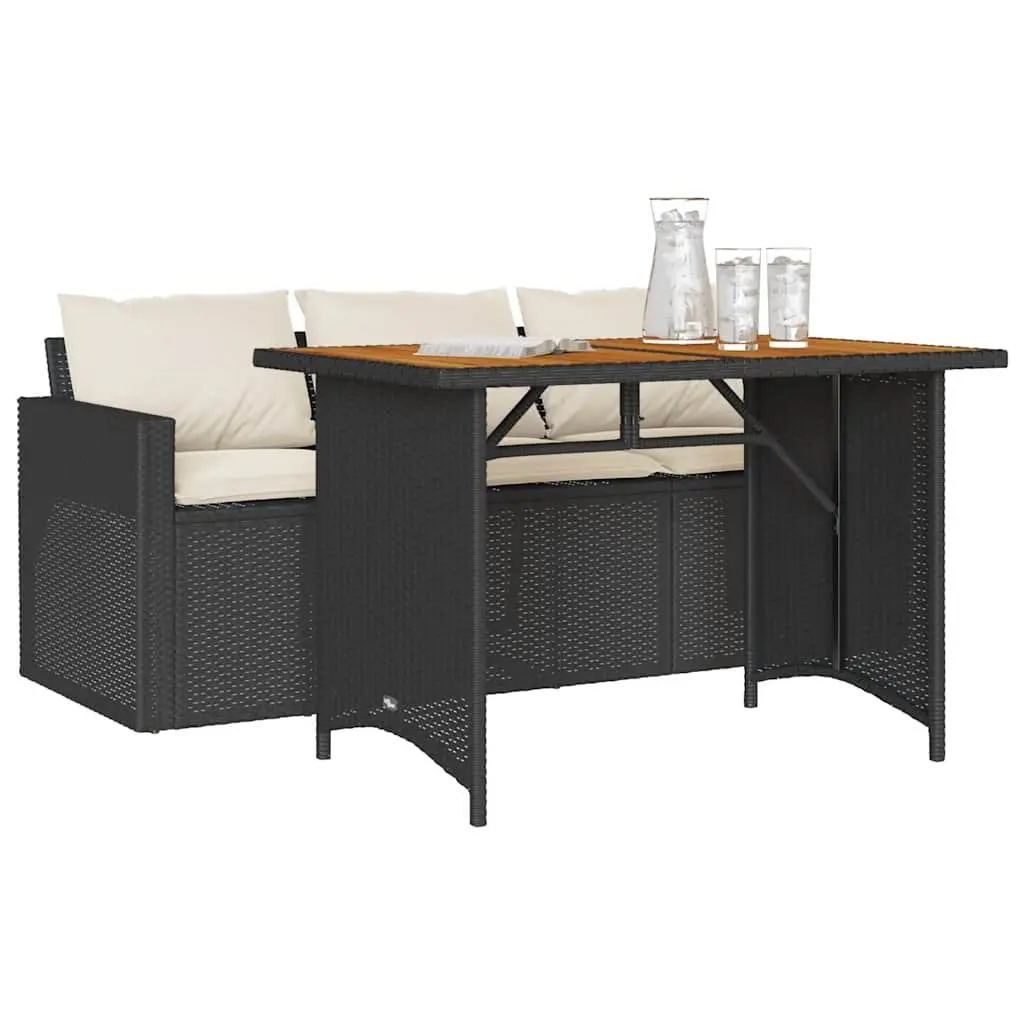 Garden Dining Set 2 Piece Outdoor Furniture Black Poly Rattan with Cushions