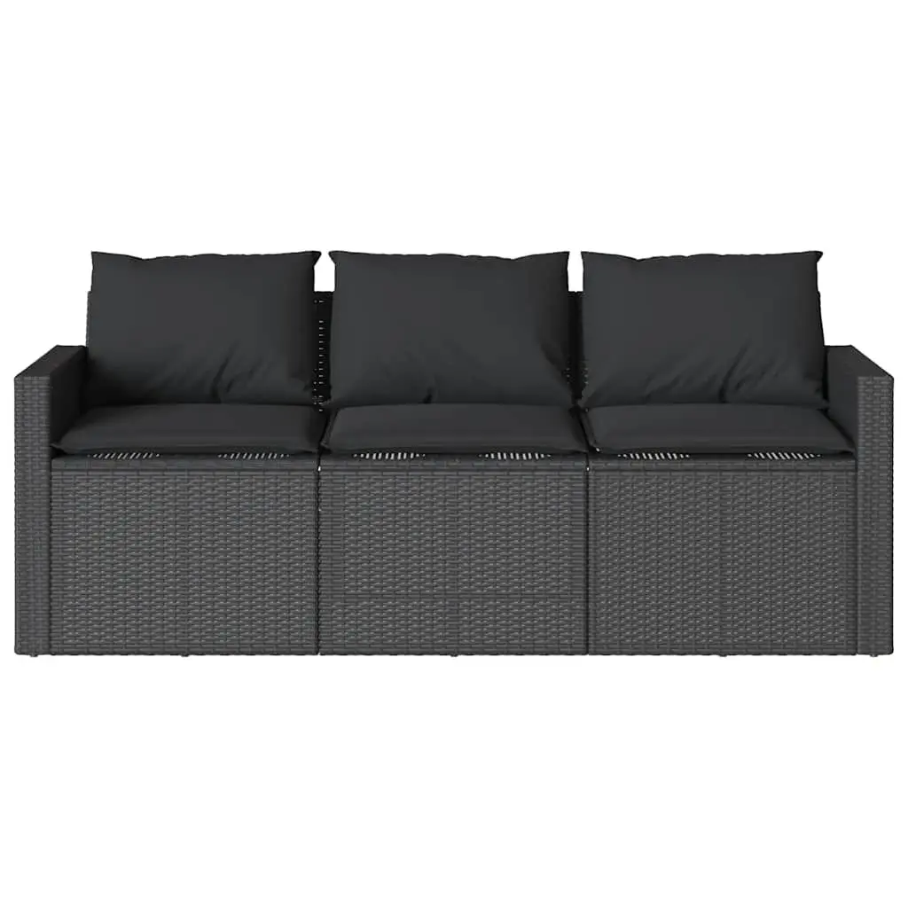 3-Seater Garden Sofa with Cushions Black Poly Rattan Outdoor Patio Furniture