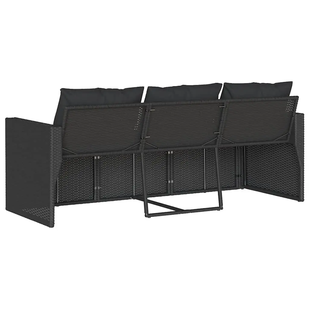 3-Seater Garden Sofa with Cushions Black Poly Rattan Outdoor Patio Furniture
