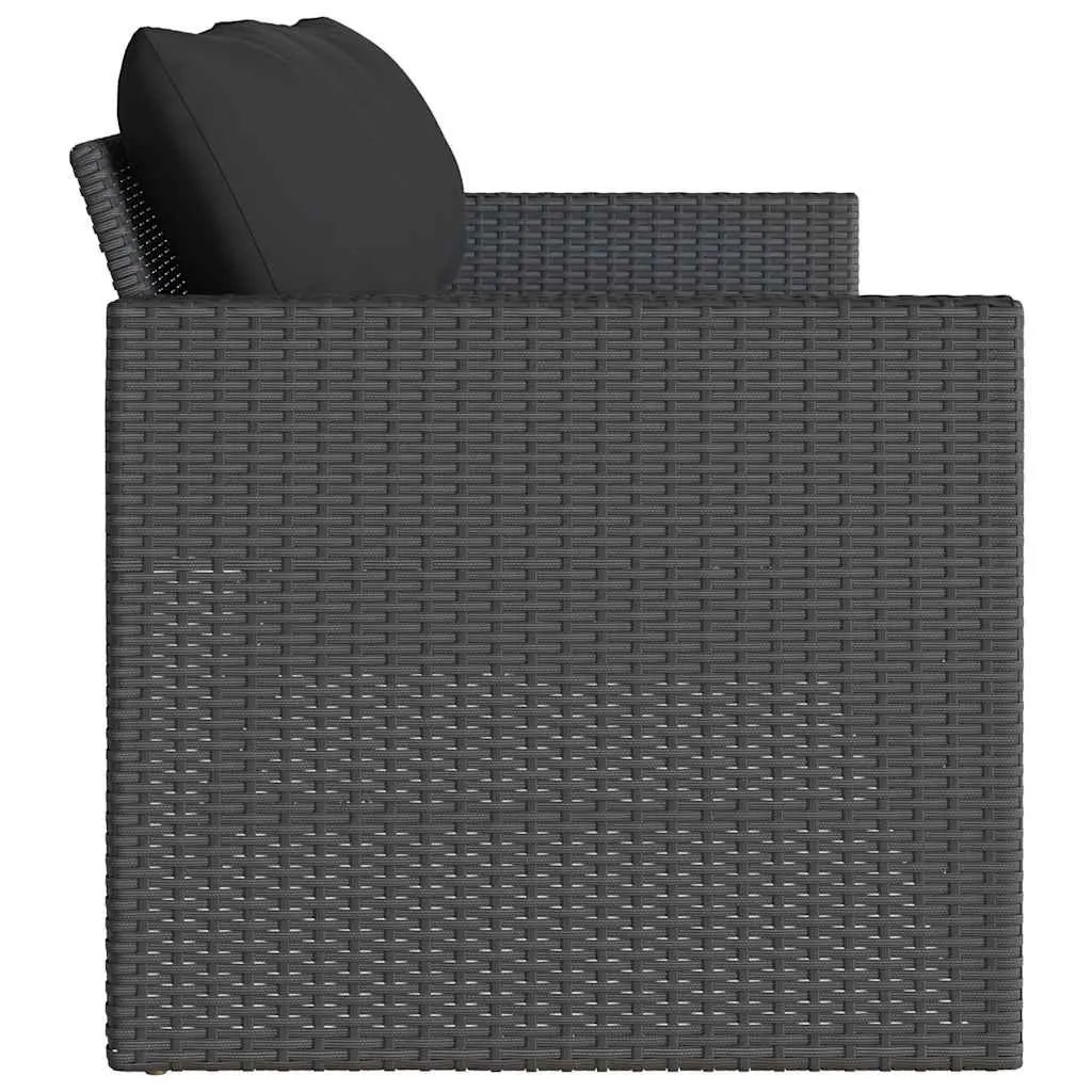 3-Seater Garden Sofa with Cushions Black Poly Rattan Outdoor Patio Furniture