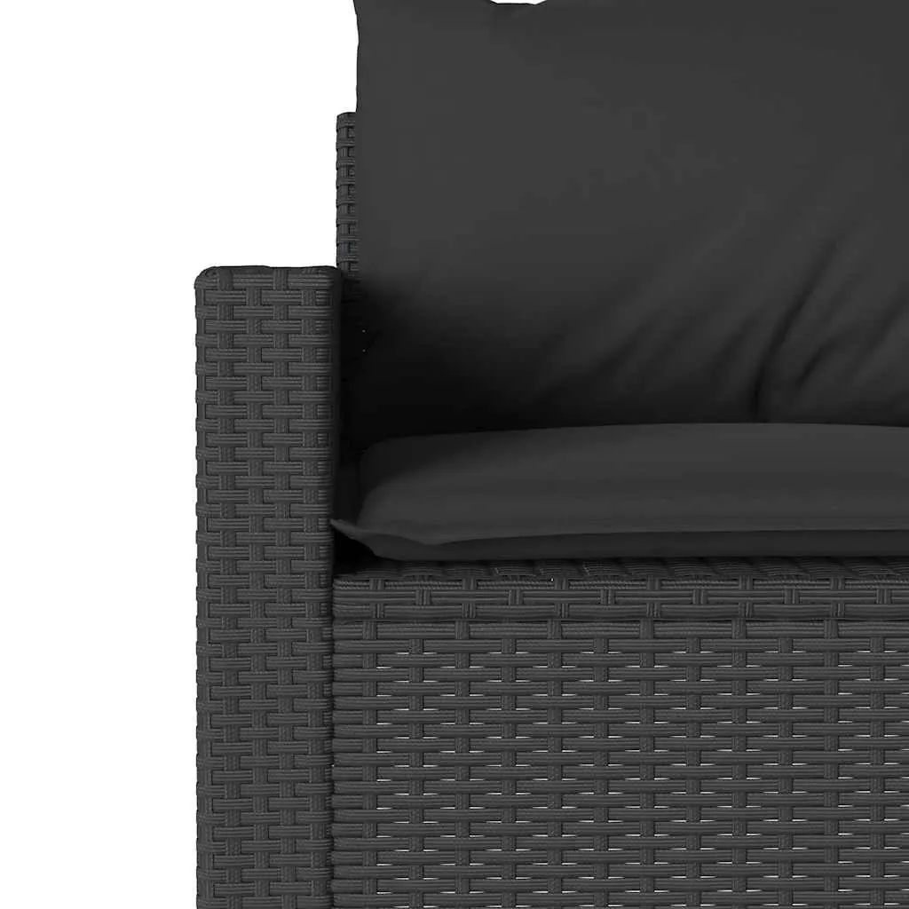 3-Seater Garden Sofa with Cushions Black Poly Rattan Outdoor Patio Furniture