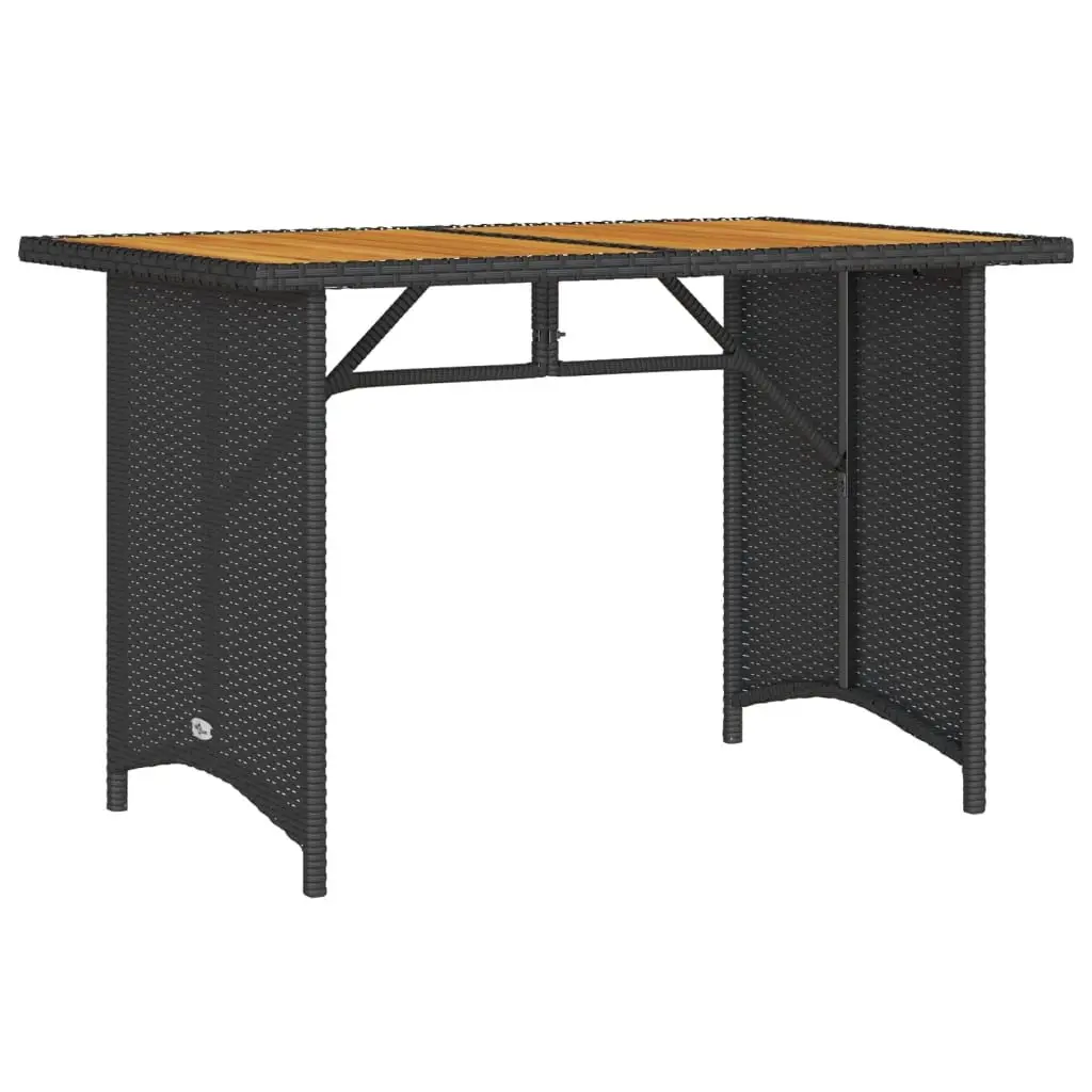 Garden Table Poly Rattan Frame Acacia Wood Top Black 110x68x70cm