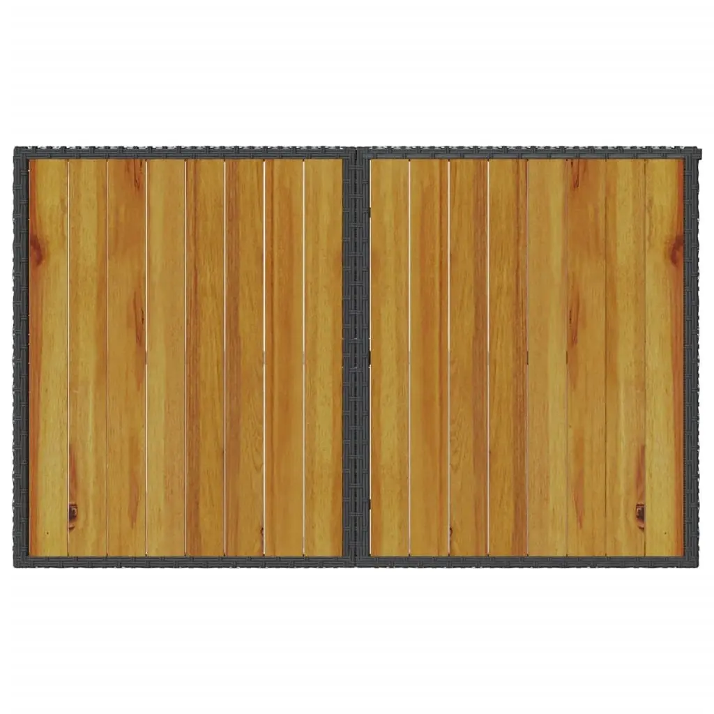 Garden Table Poly Rattan Frame Acacia Wood Top Black 110x68x70cm