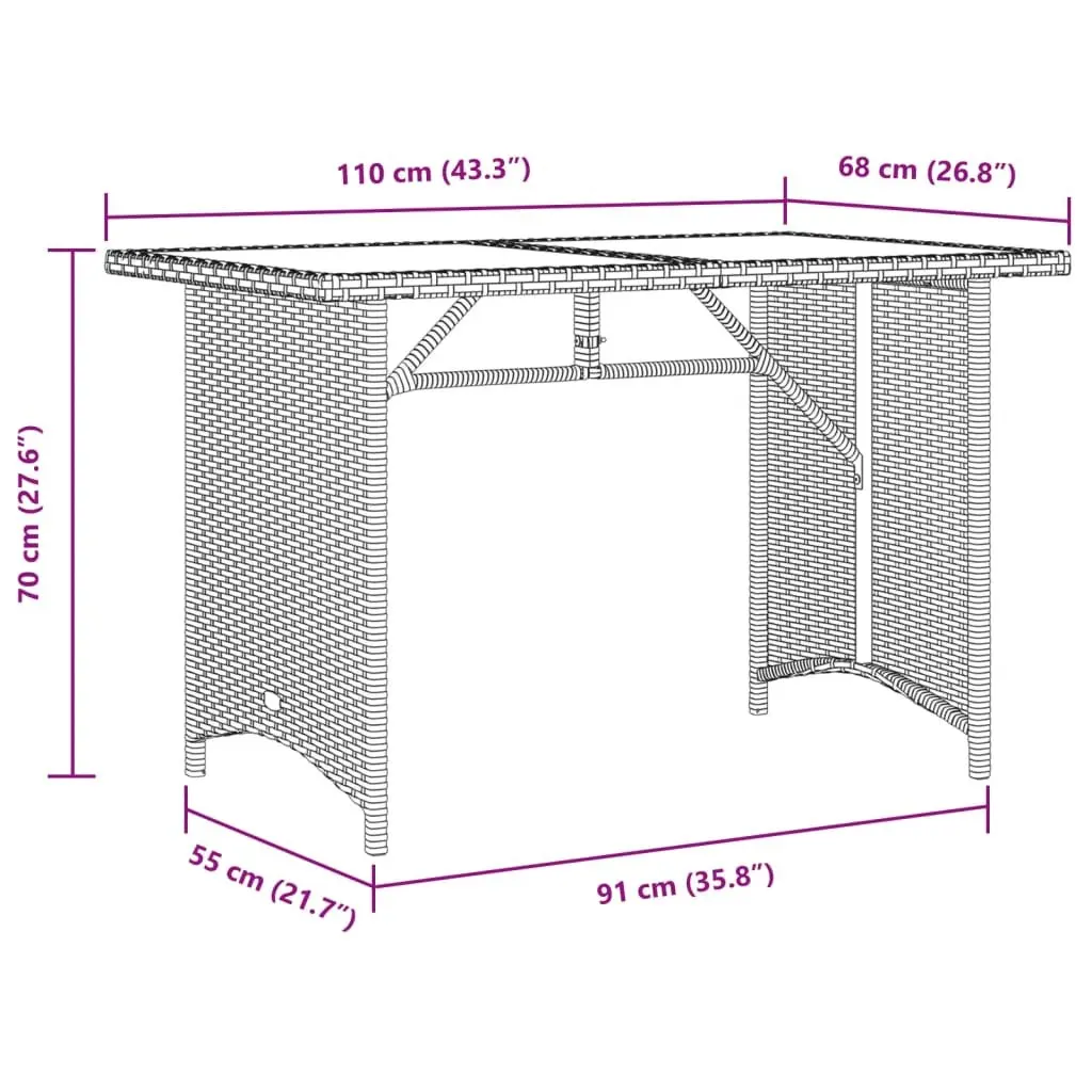 Garden Table Poly Rattan Frame Acacia Wood Top Black 110x68x70cm