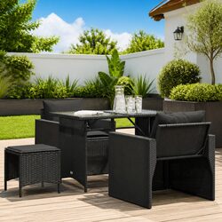 4 Piece Garden Sofa Set Outdoor Patio Furniture Black Poly Rattan Cushions