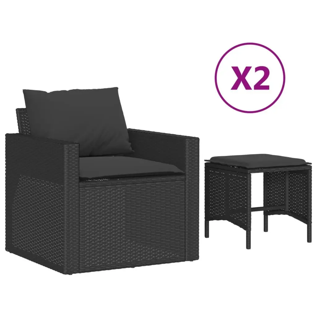 4 Piece Garden Sofa Set Outdoor Patio Furniture Black Poly Rattan Cushions