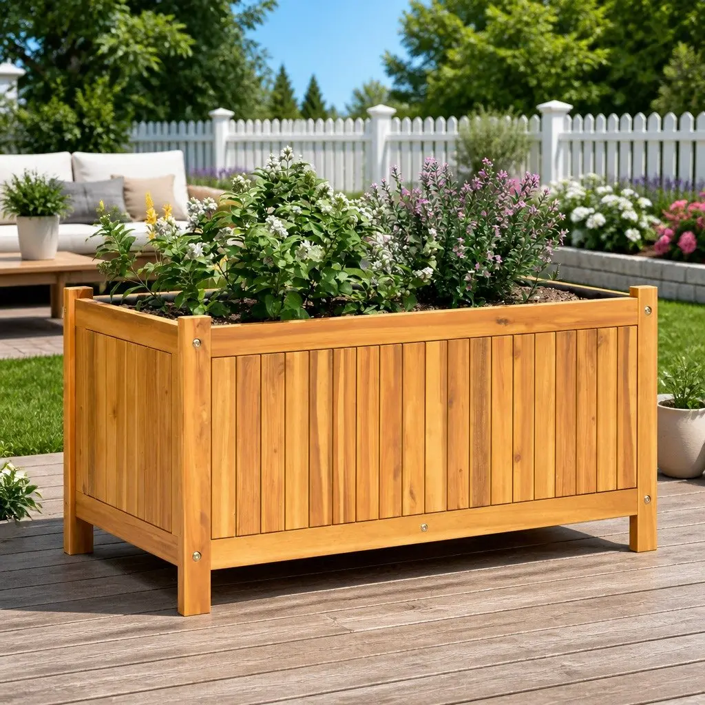 Wooden Garden Planter Box Solid Acacia Wood Outdoor Flower Pot 80x42x40 cm Brown
