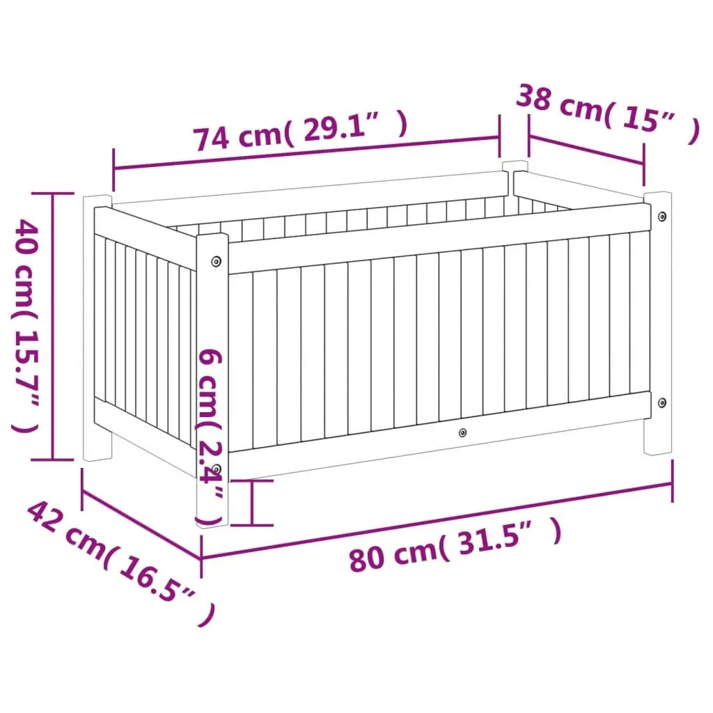 Wooden Garden Planter Box Solid Acacia Wood Outdoor Flower Pot 80x42x40 cm Brown
