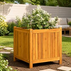 Garden Planter Box Solid Wood Acacia 50x50x50 cm with Liner Brown Outdoor Pot