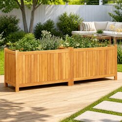 Garden Planter Box Wooden Raised Bed Acacia Wood Liner Brown Outdoor Patio Deck