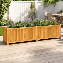 Garden Planter Box Solid Wood Acacia Brown 199x38.5x50 cm with Liner Drainage