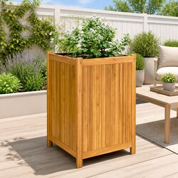 Garden Planter Box Solid Wood Acacia Brown 50x50x75 cm with Liner Drainage