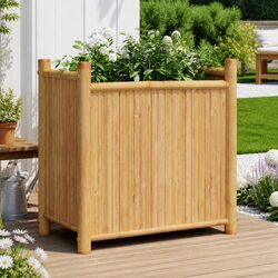 Bamboo Planter Box 50x30x50 cm Garden Raised Bed Flower Pot Outdoor Decor