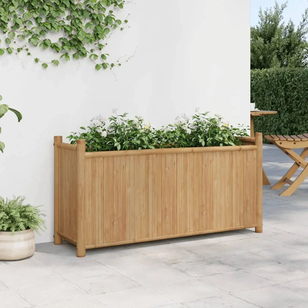 Bamboo Planter Box Raised Bed 100x30x50cm Brown Outdoor Garden Flowers Vegetables