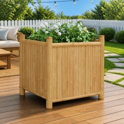Bamboo Planter Box 50x50x50 cm Raised Garden Bed Flower Pot Outdoor Patio Deck
