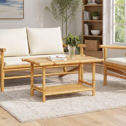 Coffee Table 90x50x45 cm Brown Bamboo Slat Design Storage Accent Furniture