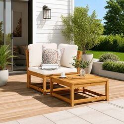 Outdoor Sectional Sofa Corner Unit Garden Patio Seating Solid Wood Acacia Brown