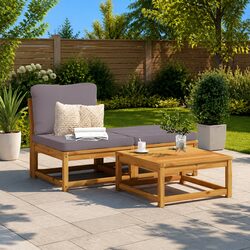 Outdoor Sectional Sofa Set 3 Piece Garden Lounge Furniture with Cushions Brown