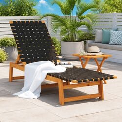 Sun Lounger Black Acacia Wood Garden Patio Outdoor Reclining Relaxation Chair