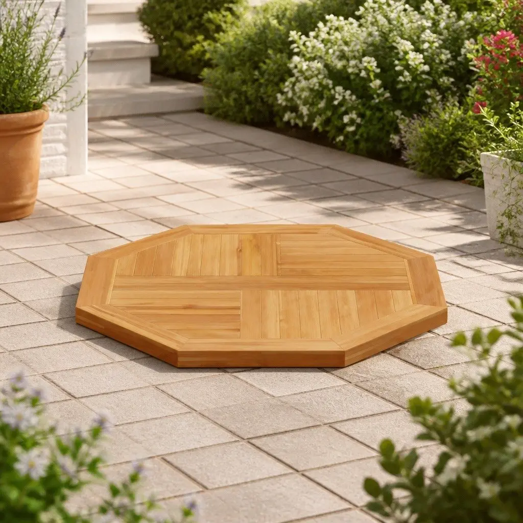 Octagonal Wooden Table Top Solid Teak 60x60cm Brown Garden Dining Replacement Parasol